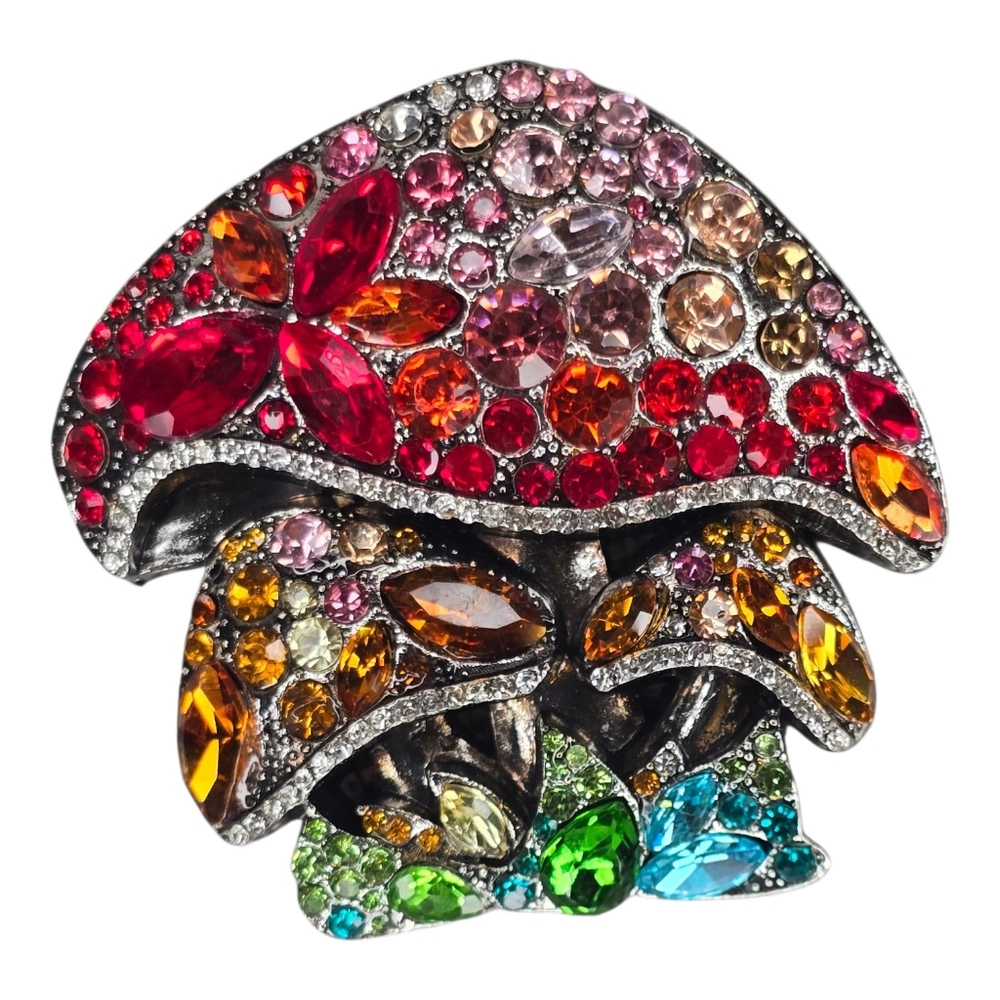 Colorful Mushroom Rhinestone Brooch Pin Vintage Bold Fun Eclectic Glam Jewelry